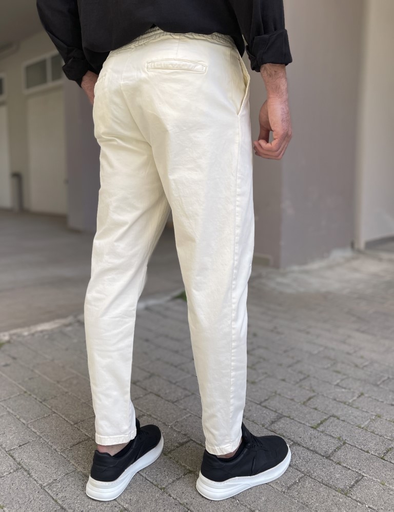 Ανδρικό εκρού loose υφασμάτινο παντελόνι με πιέτα 2344E φωτογραφία